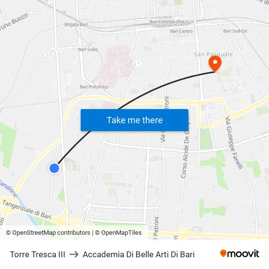 Torre Tresca III to Accademia Di Belle Arti Di Bari map