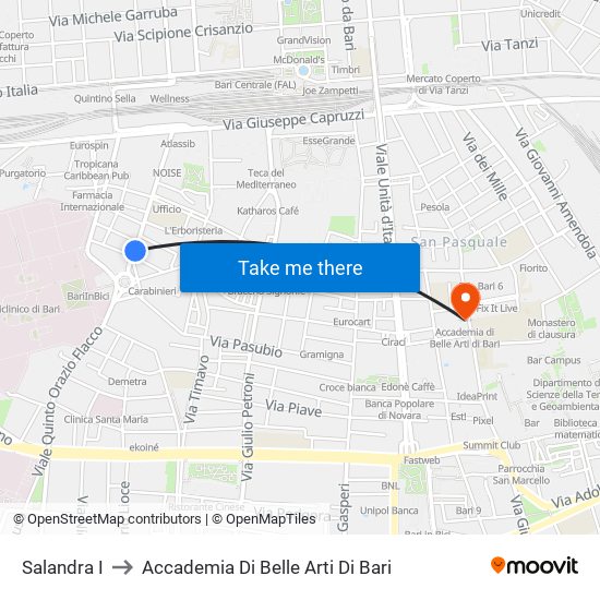 Salandra I to Accademia Di Belle Arti Di Bari map