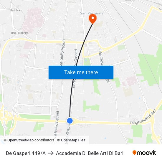 De Gasperi 449/A to Accademia Di Belle Arti Di Bari map