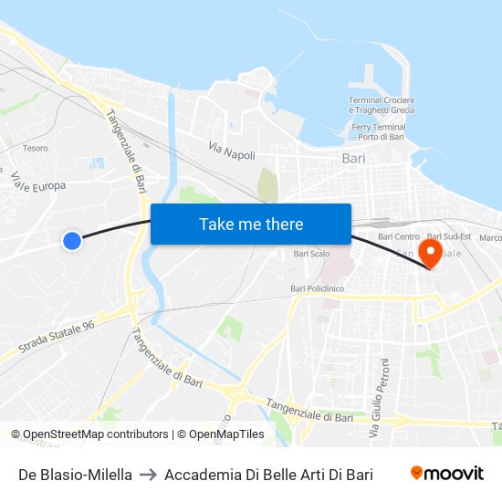 De Blasio-Milella to Accademia Di Belle Arti Di Bari map