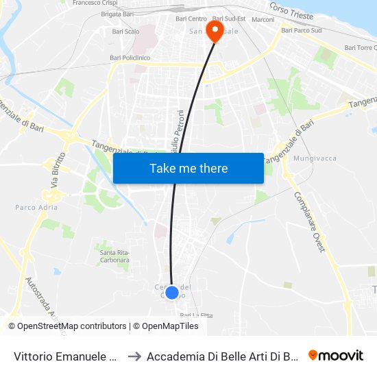 Vittorio Emanuele 41 to Accademia Di Belle Arti Di Bari map