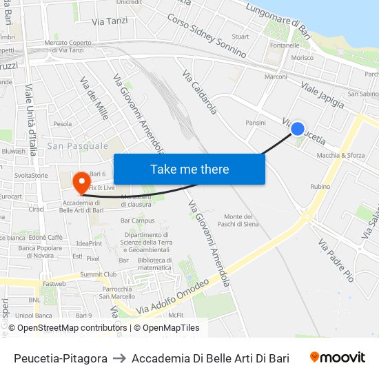 Peucetia-Pitagora to Accademia Di Belle Arti Di Bari map