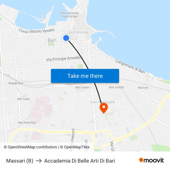 Massari (B) to Accademia Di Belle Arti Di Bari map