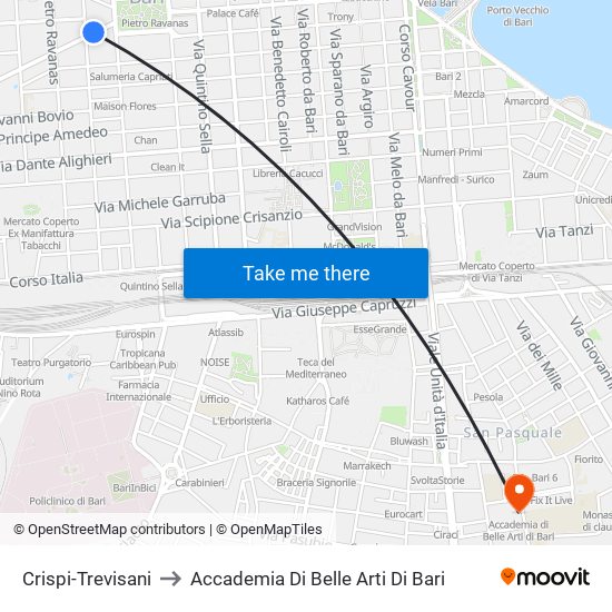 Crispi-Trevisani to Accademia Di Belle Arti Di Bari map