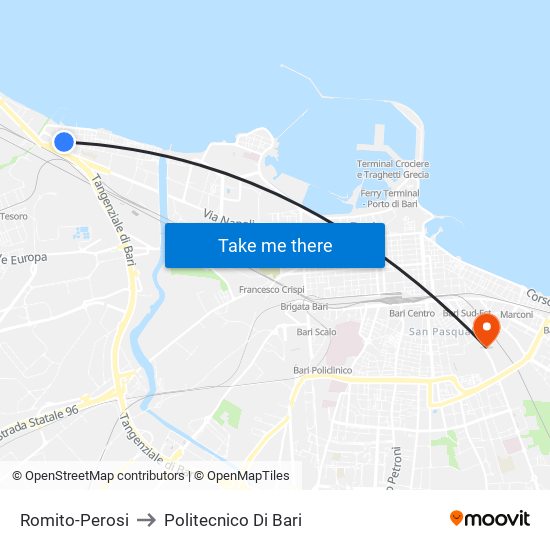 Romito-Perosi to Politecnico Di Bari map