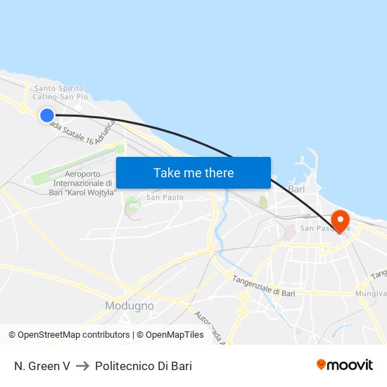 N. Green V to Politecnico Di Bari map