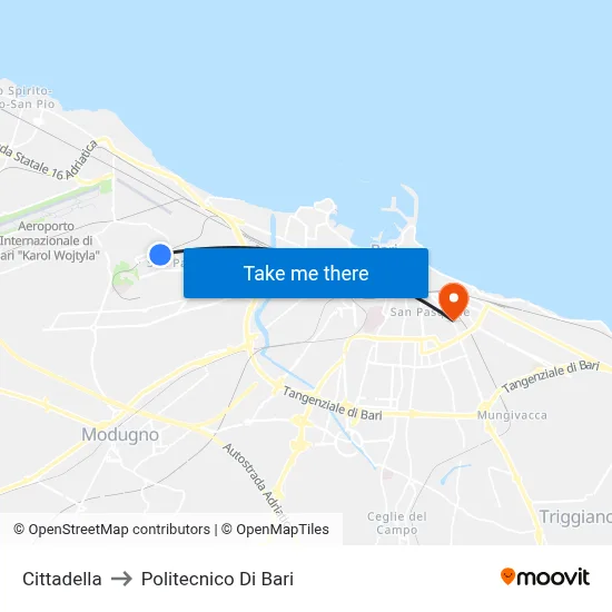 Cittadella to Polytechnic of Bari map
