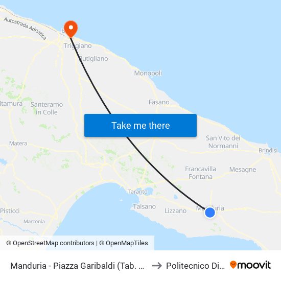 Manduria - Piazza Garibaldi (Tab. Perrucci) to Politecnico Di Bari map