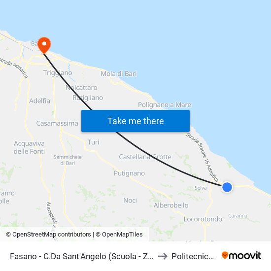 Fasano - C.Da Sant'Angelo (Scuola - Zona Industriale Sud) to Politecnico Di Bari map