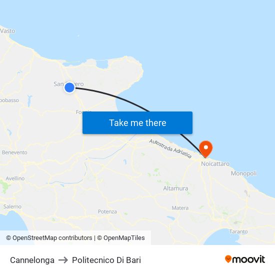 Cannelonga to Politecnico Di Bari map