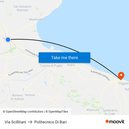 Via Scillitani to Politecnico Di Bari map