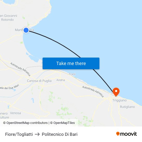 Fiore/Togliatti to Politecnico Di Bari map