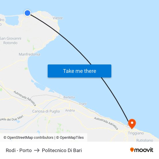 Rodi - Porto to Politecnico Di Bari map