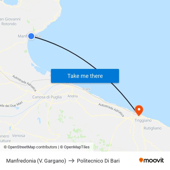 Manfredonia (V. Gargano) to Politecnico Di Bari map