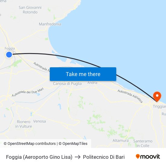 Foggia (Aeroporto Gino Lisa) to Politecnico Di Bari map