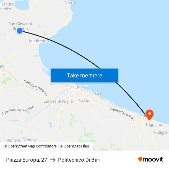 Piazza Europa, 27 to Politecnico Di Bari map