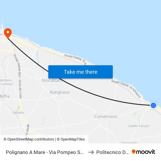 Polignano A Mare - Via Pompeo Sarnelli 148 to Politecnico Di Bari map