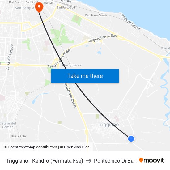 Triggiano - Kendro (Fermata Fse) to Politecnico Di Bari map