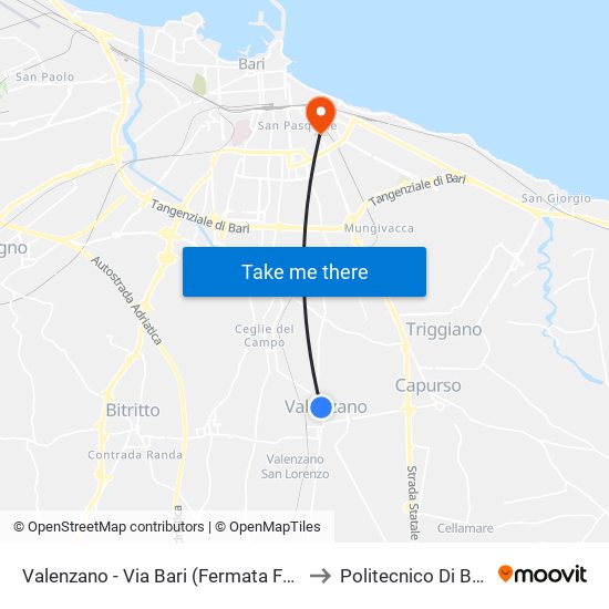 Valenzano - Via Bari (Fermata Fse) to Politecnico Di Bari map