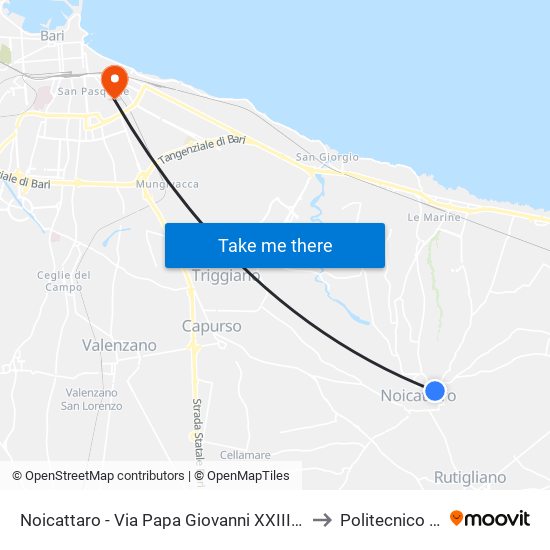 Noicattaro - Via Papa Giovanni XXIII 60 (Elvit Caffé) to Politecnico Di Bari map