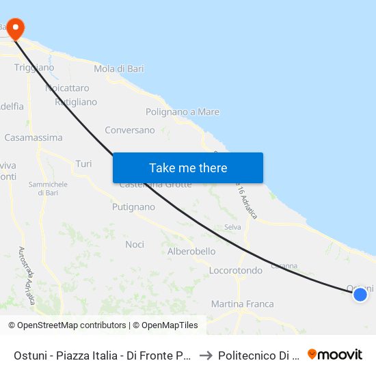 Ostuni - Piazza Italia - Di Fronte Pessina to Politecnico Di Bari map