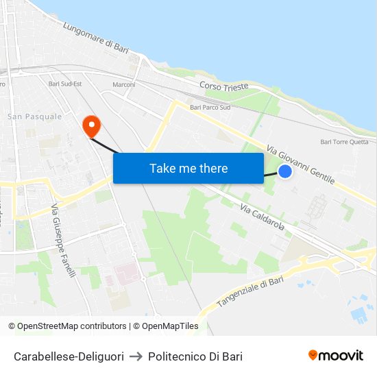 Carabellese-Deliguori to Politecnico Di Bari map