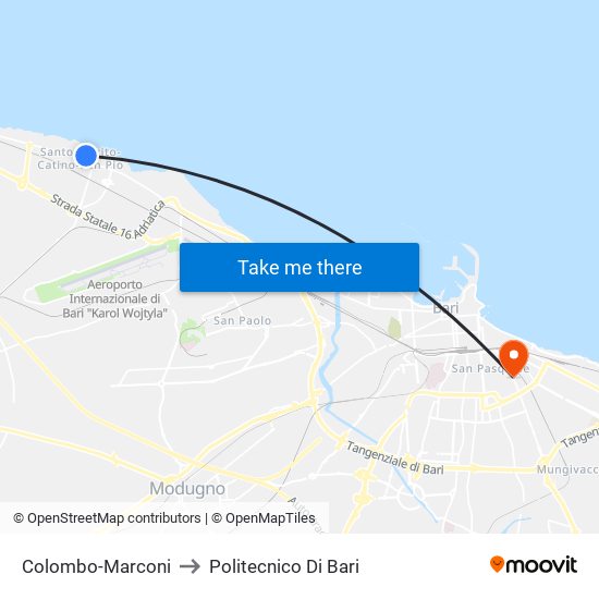 Colombo-Marconi to Politecnico Di Bari map