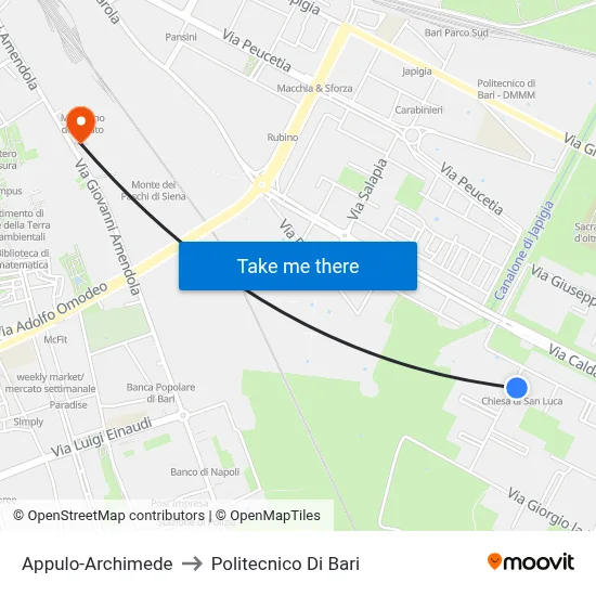 Appulo-Archimede to Polytechnic of Bari map