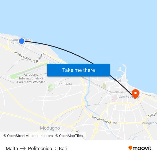 Malta to Politecnico Di Bari map