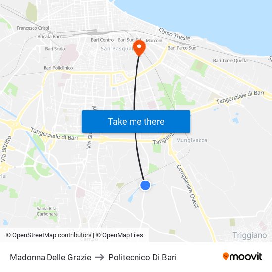 Madonna Delle Grazie to Politecnico Di Bari map