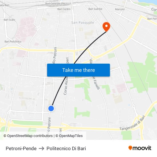 Petroni-Pende to Politecnico Di Bari map