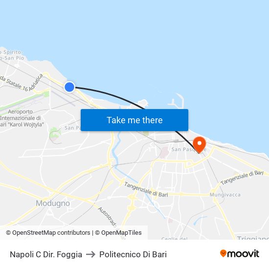 Napoli C Dir. Foggia to Politecnico Di Bari map