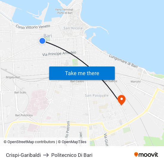 Crispi-Garibaldi to Politecnico Di Bari map