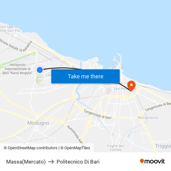 Massa(Mercato) to Politecnico Di Bari map
