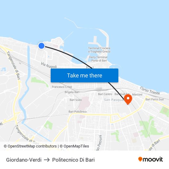 Giordano-Verdi to Politecnico Di Bari map