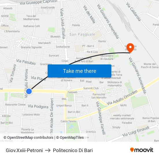 Giov.Xxiii-Petroni to Politecnico Di Bari map
