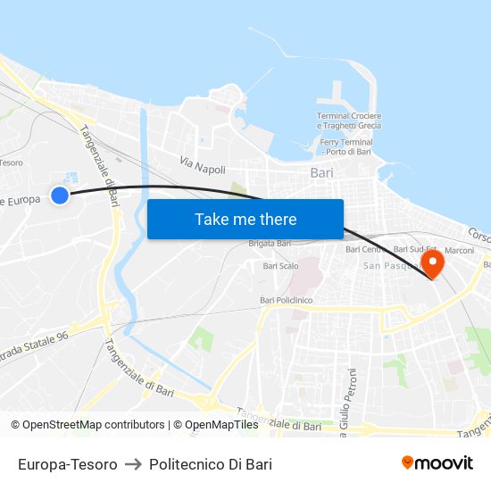 Europa-Tesoro to Politecnico Di Bari map