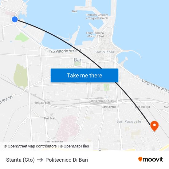 Starita (Cto) to Politecnico Di Bari map