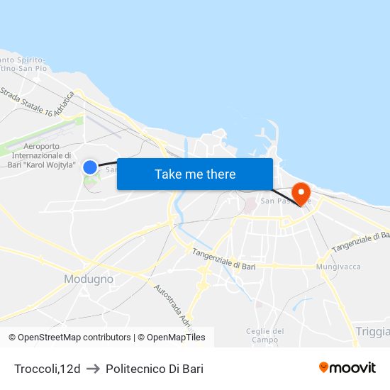 Troccoli,12d to Politecnico Di Bari map