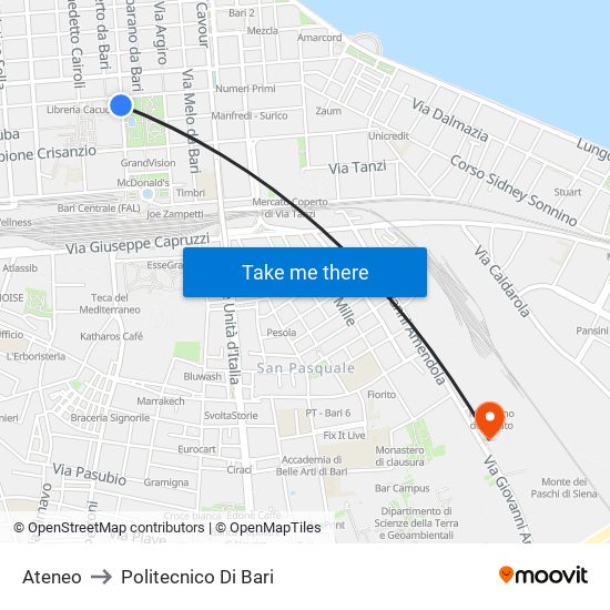Ateneo to Politecnico Di Bari map