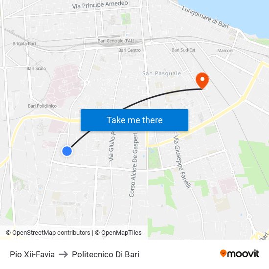 Pio Xii-Favia to Politecnico Di Bari map