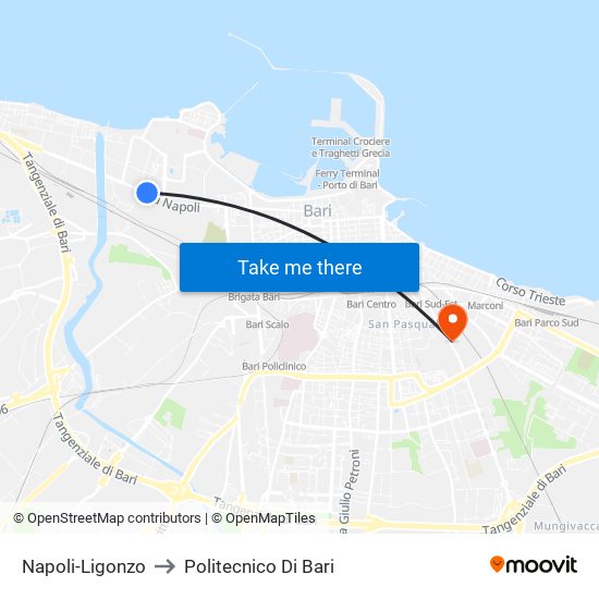 Napoli-Ligonzo to Politecnico Di Bari map