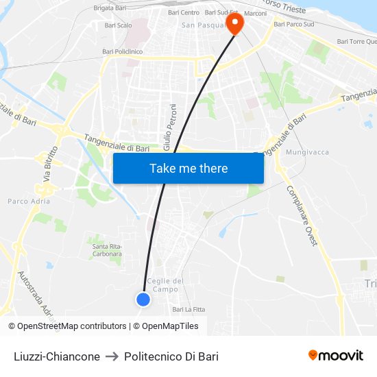 Liuzzi-Chiancone to Politecnico Di Bari map