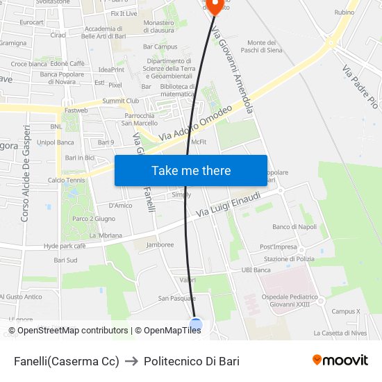 Fanelli(Caserma Cc) to Politecnico Di Bari map