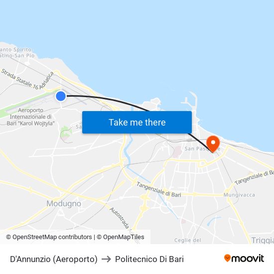 D'Annunzio (Aeroporto) to Politecnico Di Bari map