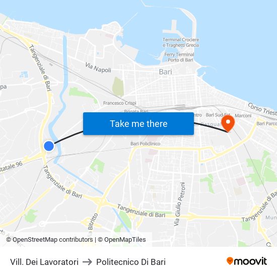 Vill. Dei Lavoratori to Politecnico Di Bari map