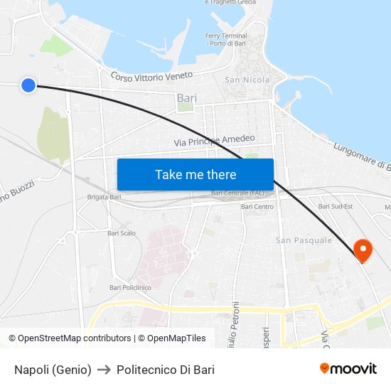 Napoli (Genio) to Politecnico Di Bari map