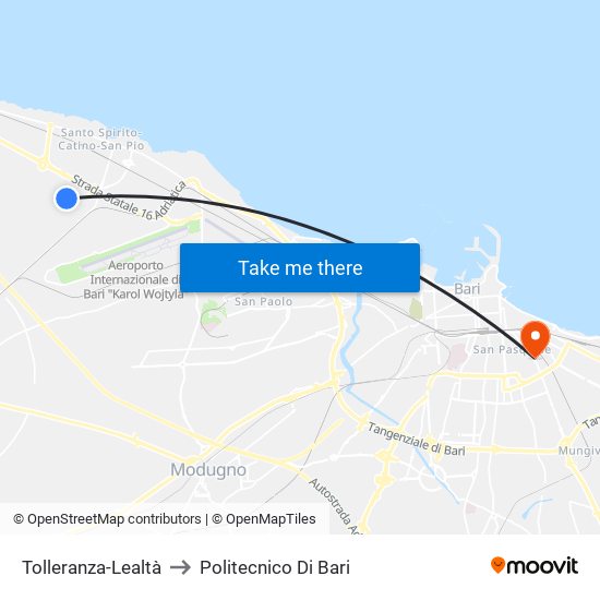 Tolleranza-Lealtà to Politecnico Di Bari map