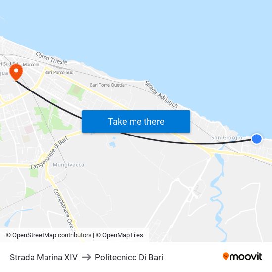 Strada  Marina XIV to Politecnico Di Bari map