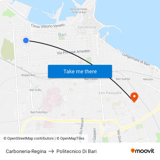 Carboneria-Regina to Politecnico Di Bari map